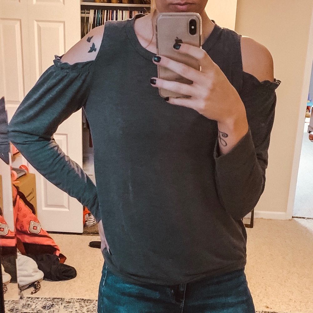 Cold Shoulder Charcoal Blouse
